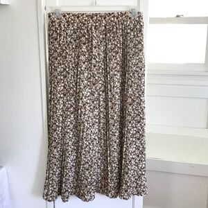 HAYDEN Floral Pleated Midi Skirt Boho A-Line Tan Cream Women’s Plus Size 3X NWT